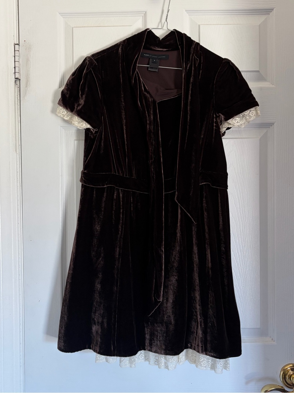 Marc by Marc Jacobs Brown Velvet Dress with Cream Lace Trim
